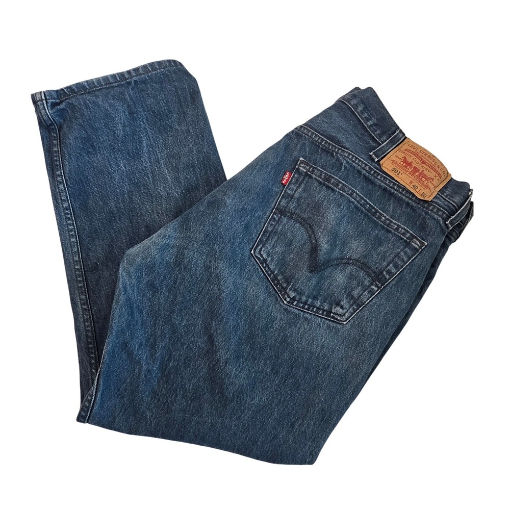 Levis 501 Original Fit Mens 100% Cotton Denim Jeans 40x30 Medium Wash Blue EUC